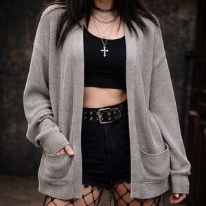 Carbon Women’s Gray Grunge Cable Knit Chunky Open Cardigan Sz 2X